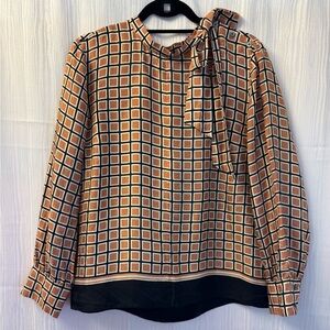 Collection B Tan Long Sleeve Tie Front Blouse